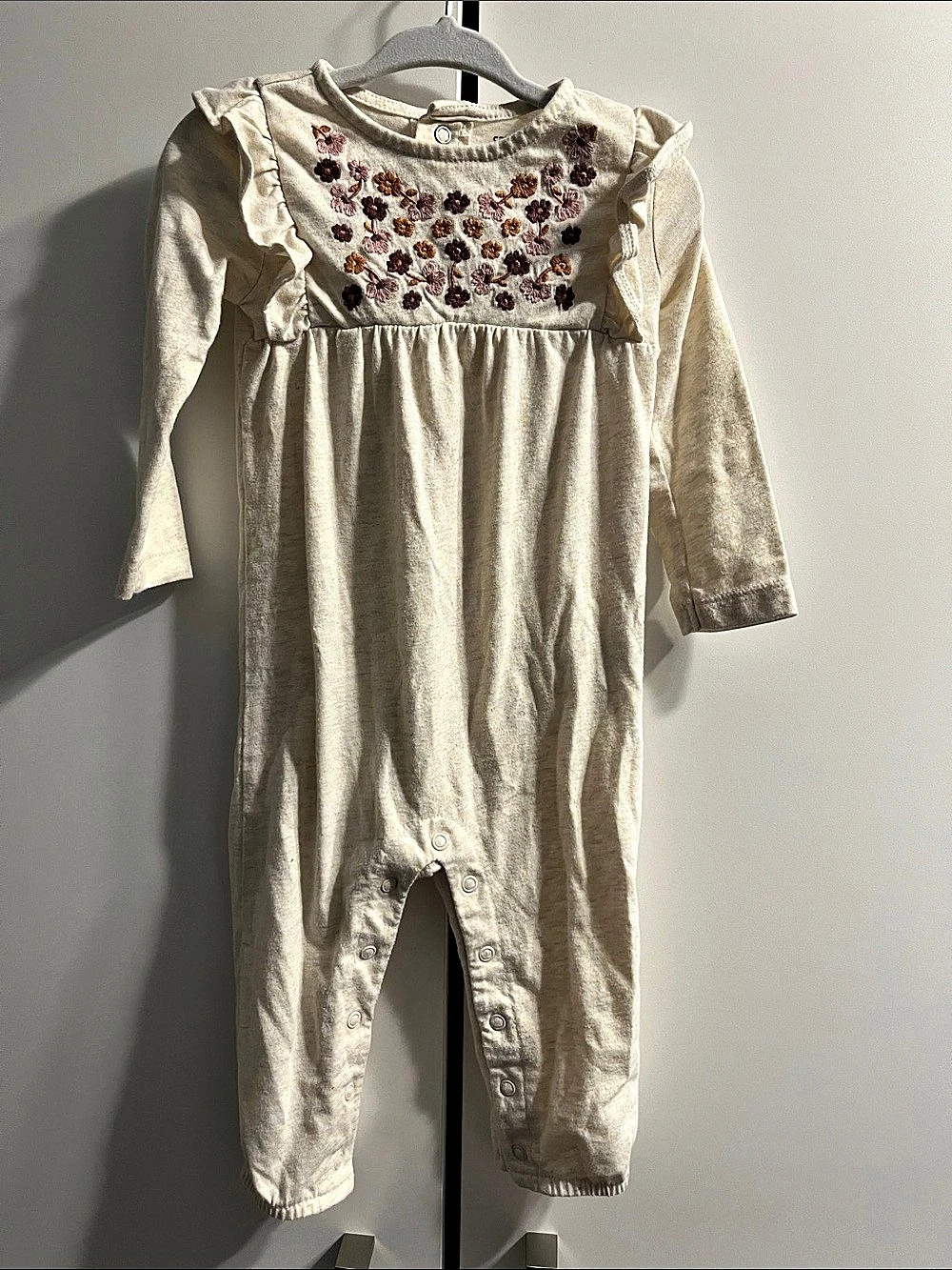 Carter's Baby Girl Floral Embroidered Long-Sleeve Romper Cream Baby 12M